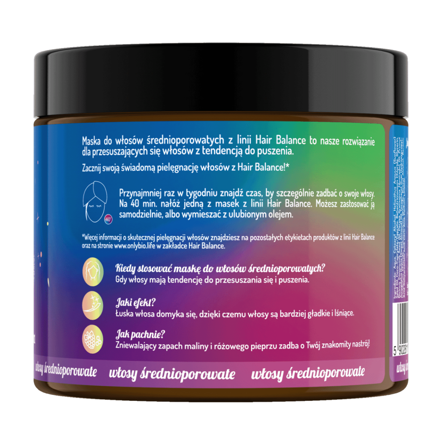 Maska do włosów średnioporowatych, 400 ml - ONLYBIO Maska do włosów średnioporowatych, 400 ml - ONLYBIO